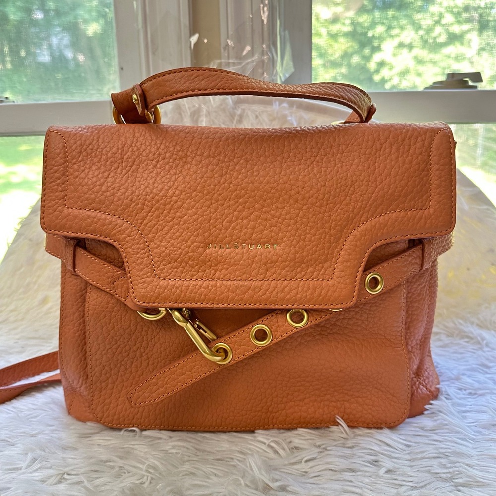Jill Stuart Jina Pebbled Leather Top Handle Crossbody Bag in Apricot Medium